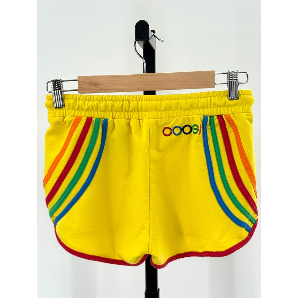 Vtg Coogi Y2K Yellow Rainbow Shorty Shorts Sz S Retrosport 2000's Pull On